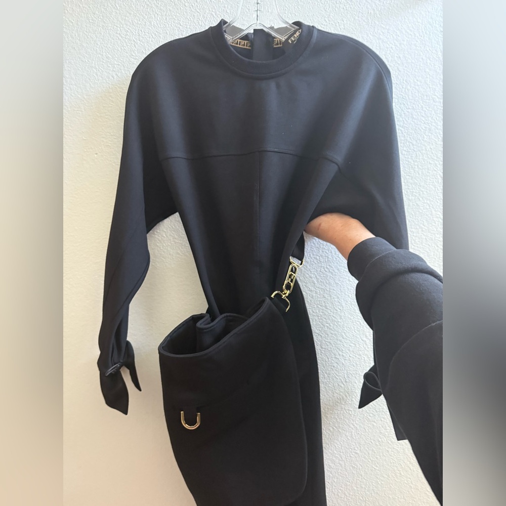 Black midi FEDI dress. Stretchy fabric belt include.